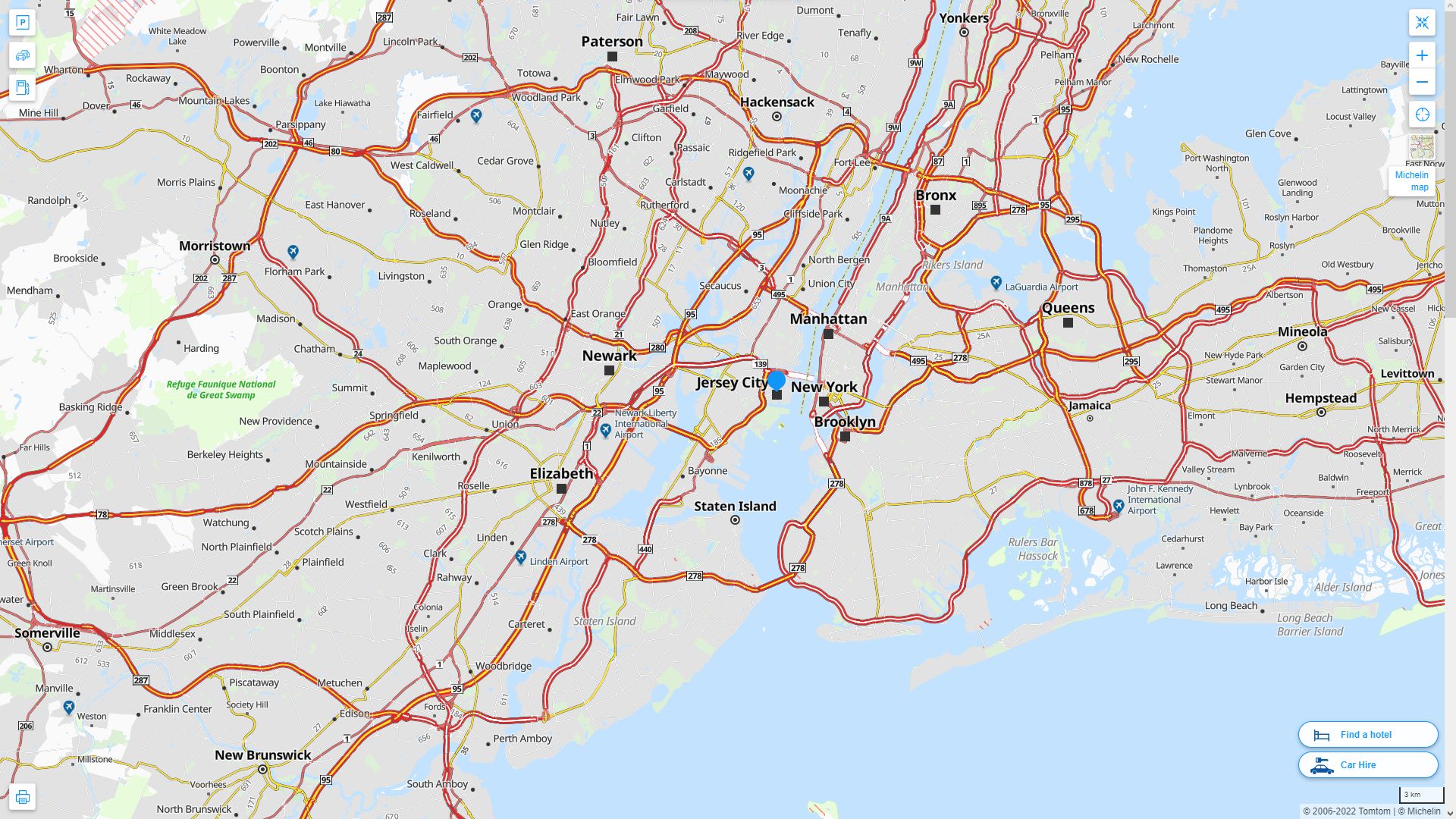 Jersey City New Jersey Highway and Road Map